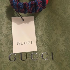 Gucci Metallic Lurex Silk GG Supreme Headband Blue Red